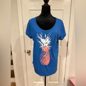 Lucky Brand Blue Graphic Tee - “Tropical Pineapple” Design, Size XL